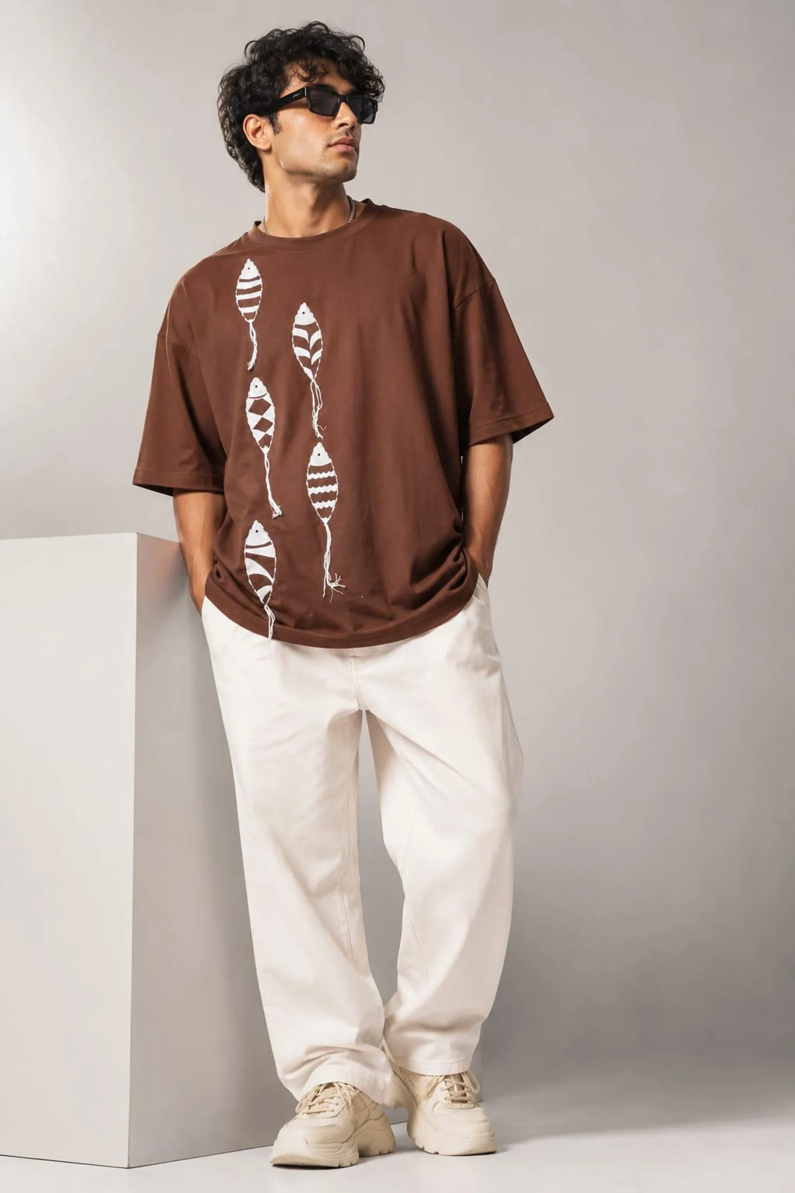 Oversized Brown Premium Cotton Tee | Hand Painted & Hand Embroidered Graphic T-Shirt | Unisex Minimalist Streetwear